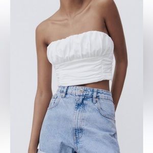 Zara White Ruched Crop Top